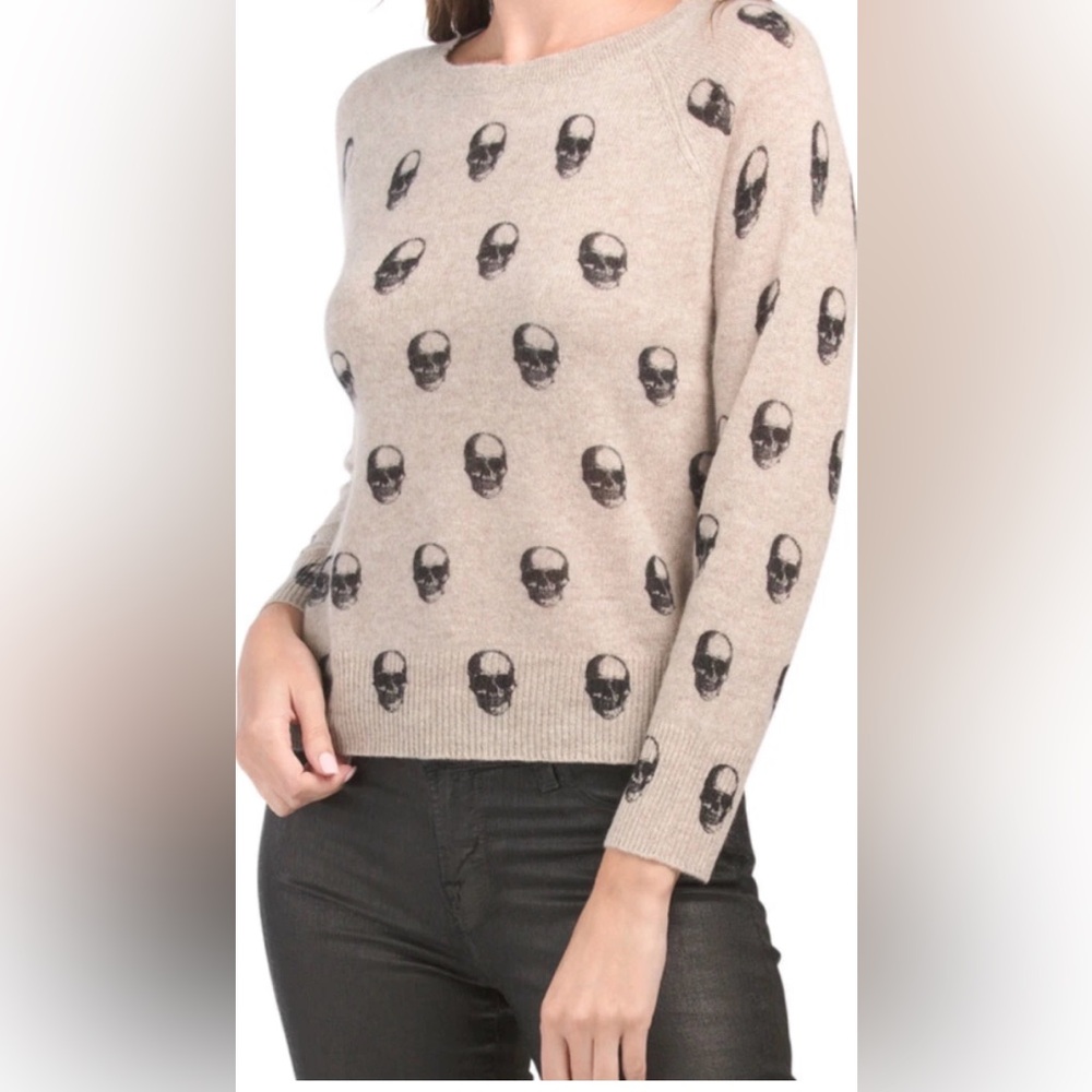 Beige Skull Print Women's Sweater